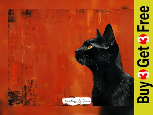 Sleek black cat print on - cat,