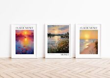 Monet Set of 3 Oil Painting Landscape Prints Poster, Trendy Beach Art 9282