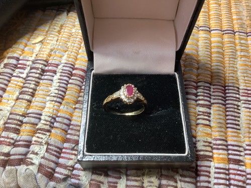 9ct gold ruby diamond ring - ruby,
