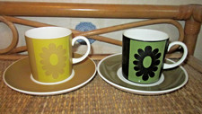 Two Susie Cooper Wedgwood cups and saucers, Carnaby Daisy pattern