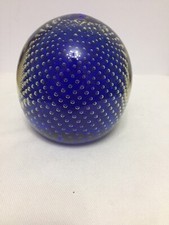 Studio Art Glass;Blue/Clear Glass 4.1/4” Paperweight,Clear Controlled Bubbles