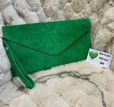 Emerald green suede clutch - green,
