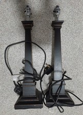 2 black wooden pillar/column table lamp bases with cable & UK mains plugs