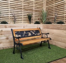  2 Seater Wooden Garden Bench Children / Kids Cast Iron Animal Design Patio Out