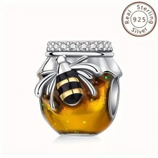 S925 Sterling Silver Golden Honey Jar Bee Charm For Bracelets
