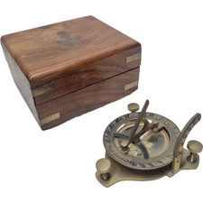 Vintage Sundial Compass Brass Wood Box Maritime Navigation West London