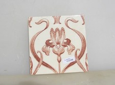 Victorian Ceramic Tile Floral Flowers Old Antique Nouveau Vintage French 4.5"W