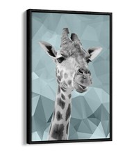 DUCK EGG BLUE GIRAFFE GEO -FLOAT EFFECT CANVAS WALL ART PIC PRINT- BLACK & WHITE