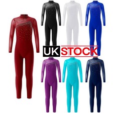 Girls Skating Bodysuit Diamonds Ballet Dance Unitard Gymnastics Jumpsuit Catsuit
