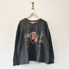 Hayley Menzies Sweatshirt Jumper Western Horse Oversized M Grey Boho Cowboy
