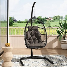 Rattan Egg Chair Foldable Hanging Swing Chair Hammock for Bedroom Patio Garden