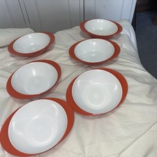 4  Gaydon Melmex Dishes Stackable Handle Bowls White / Orange Campervan Kit