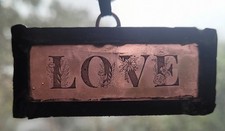 Stained Glass Love church amethyst leaded hanging piece 6.5 cm x 3.5 cm