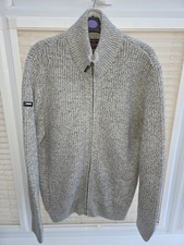 Mens XXXL 3XL Superdry Grey & White Thick Knit Full Zip Wool Cardigan. Exc Cond.