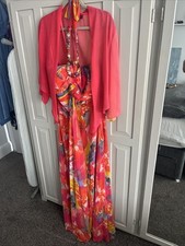 Debut Women's Halter Neck Dress Size 14 Multi Coloured Stone Detail Fully Lined