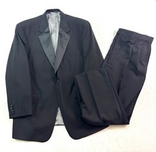 Stafford 46R 40x30 2pc Tuxedo Suit Formal Evening Black Wool Satin Pleated