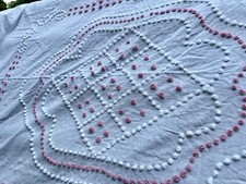 pink Wh Candlewick hand tufted coverlet bedspread Museum Quality 76x92 NU  ANT