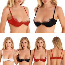 UK Womens Sexy 1/4Cup Push-Up Shelf Bra Underwired Bra Padded Lace Trim Bralette