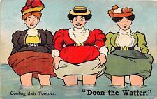 POSTCARD COMIC  FAT LADIES - SEASIDE - COOLING THEIR TOOTSIES
