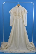 Vintage Wedding Dress 1970's Handmade UK Size 6 Cream Long Sleeves Victoriana
