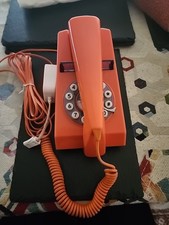 Retro Wild & Wolf Trim Telephone  1970s Orange Push Button With Phone Cable