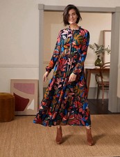 BNWT Boden Navy Multicolour Floral Print Tiered Maxi Shirt Dress Size 12