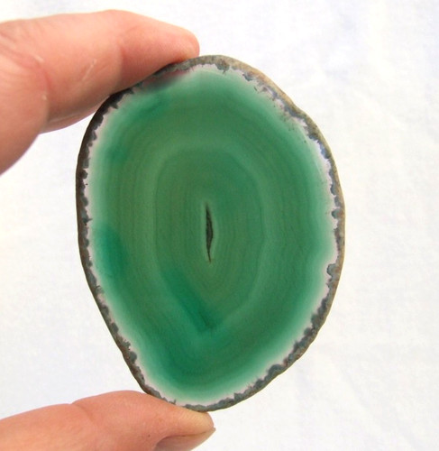 Banded green agate geode slice - green,