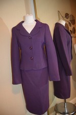 HOBBS 2 Piece Pencil Midi Skirt Suit 10 Jacket Wool 90s Retro Grape Mulberry VGC