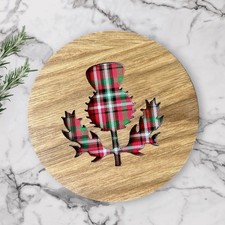 Scottish Coasters, Oak Veneer With Tartan Insert, Thistle, Cow, Dog, Stag
