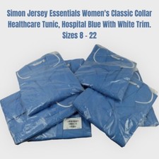 Simon Jersey Women's Classic Collar Hospital Blue/white Trim Tunic. Sizes 8-22