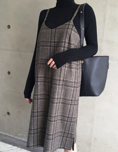 Flannel plaid pinafore - plaid, dress