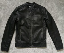 Jack Jones Mens Faux Leather Jacket Black Biker