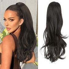 Women 22" Layered Wavy Ponytail Hair Extensions Clip in Pony Tail Brown Blodne