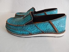 ARIAT - Woman's 7 B Loafer - Tooled Leather Design Cruiser Boat Shoe - Turquoise