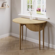 Small Round Oak Folding Drop Leaf Extendable Dining Table - Seats 2 - 4 - RDY002