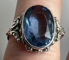 VINTAGE 835 SILVER & BLUE STONE SET RING SIZE O 1/2