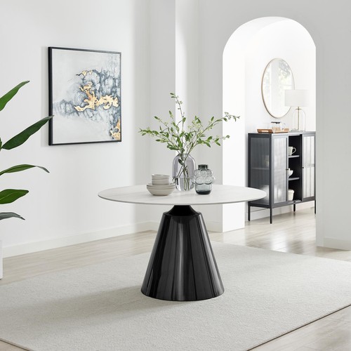 Nina round white marble effect - white,