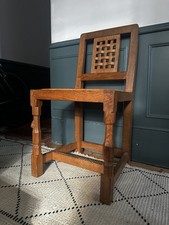 RARE 1940s ROBERT MOUSEMAN THOMPSON LEATHER & COWHIDE CHAIR WITH SIGNATURE MOUSE