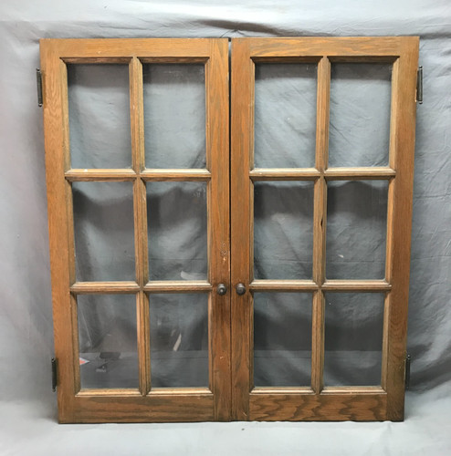 Vtg pair oak lite glass - lite, wood