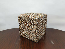 Rustic Cow Hide Leather Fur Hide Patchwork Footstool Cube Ottoman 