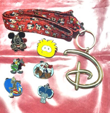 Red Lanyard & 6 Disney pins 