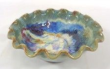 Vintage Canterbury Pottery Glazed Serving Bowl Fluted Rim 8"