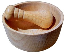 Wooden pestle and mortar - and,