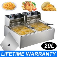 20L 5000W Commercial Electric Stainless Steel Twin Dual Tank Deep Fryer Fat Chip