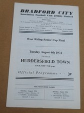 Bradford City v Huddersfield Town West Riding Senior Cup Final 1974 Programme