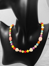 Multicolored Gemstone Beaded Necklace w/ Star + Heart Shell Charms | Adjustable