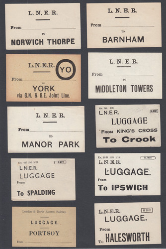 Ten old luggage labels - old, label