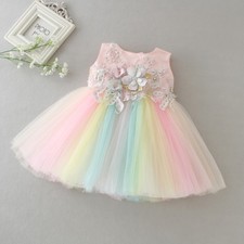 Toddler Baby Girls Rainbow Tutu Tulle Princess Dress Infant Outfits Clothes UK