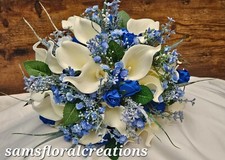 Wedding flowers Bouquet Calla lily Royal Blue Rose Bride  Bridesmaid Buttonhole