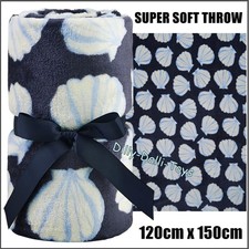 Sea Shell Throw Soft Fleece Blanket 120 x 150cm Nautical Navy Blue White NEW